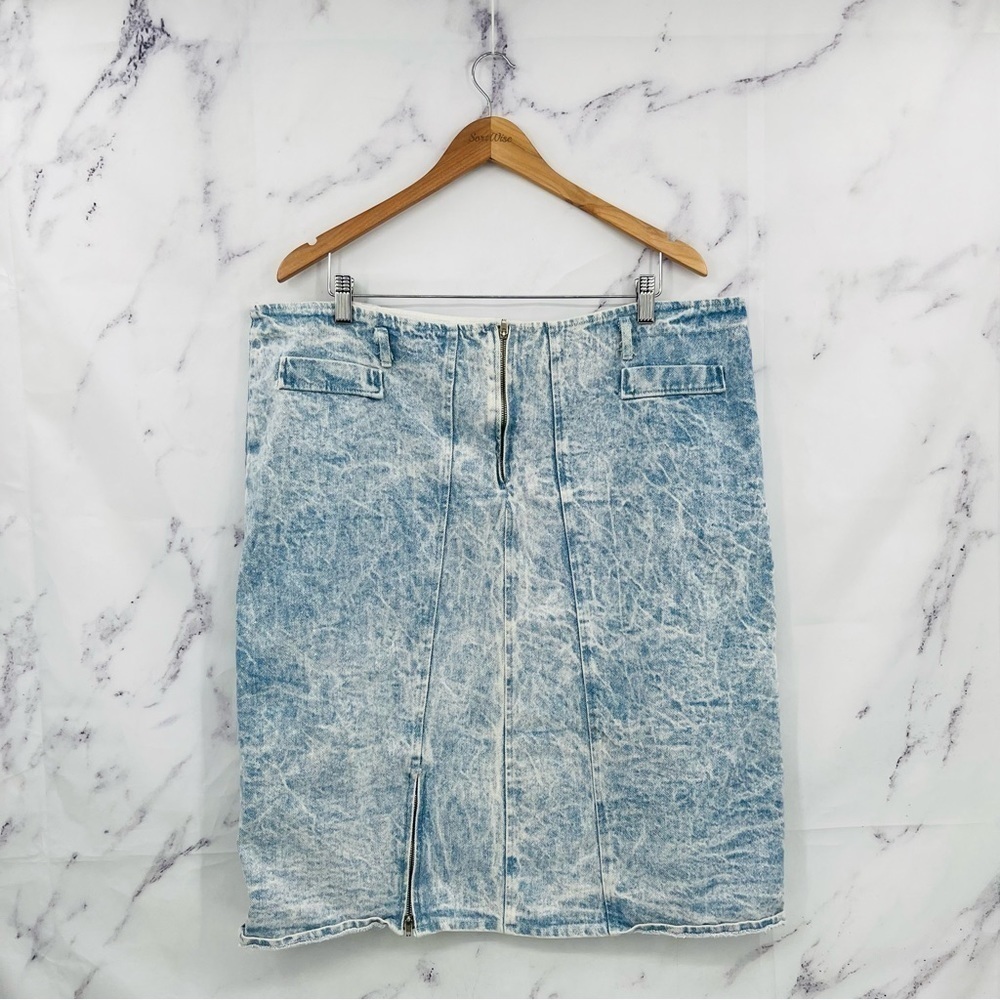 G016 Hollywood Blvd Vintage Acid Wash Denim Midi Skirt